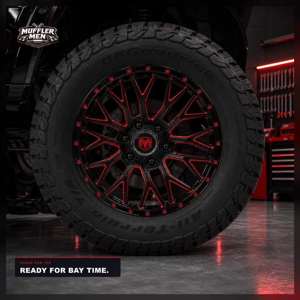Dodge RAM TRX wheel finish detail for Oak Flats Muffler Men exhaust advice